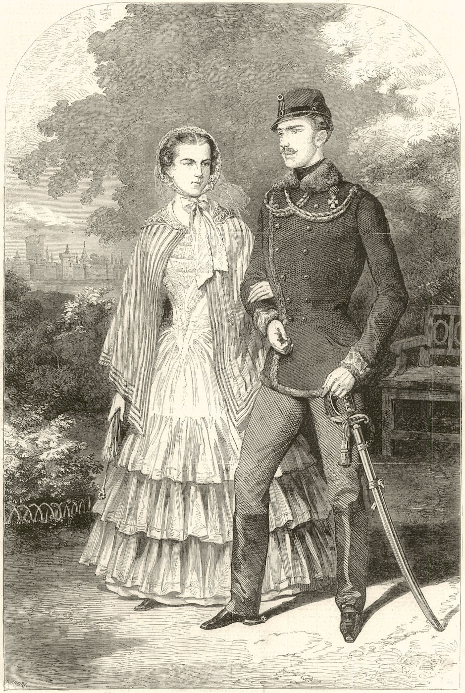The Emperor & Empress of Austria. Palace of Laxenburg, Near Vienna 1855 print